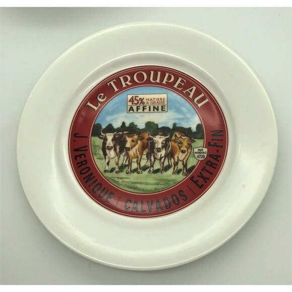 4 Restoration Hardware 8" Cheese Snack Plates 2003 Le Troupeau French Cows NIB - Picture 7 of 11